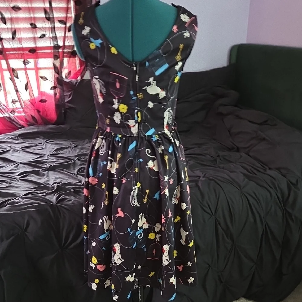 Lindy Bop Black Whimsical Cat Print Midi Dress
